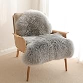 duduta Gray Faux Sheepskin Chair Seat Covers, Fluffy Shag Fur Throw Rugs Room Decor 2x3 ft