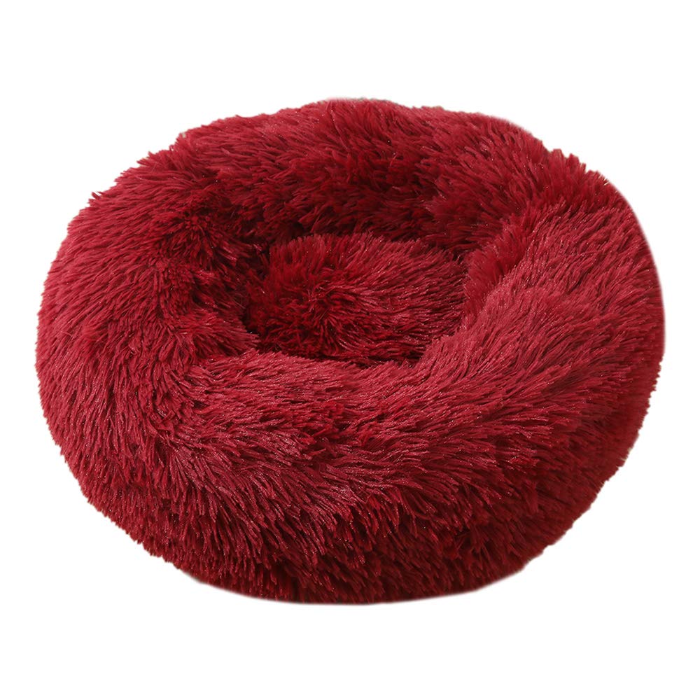 Dog bed plush medium donut cat bed pet cushions cat marshmallow bed fluffy dog beds mattress washable Wine red