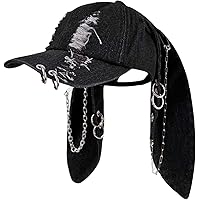 CORIRESHA Cute Bunny Hat with Ears Y2k Grunge Metal Iron Ring