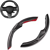 Black Steering Wheel Cover for Tesla Model 3/Y 2016-2025 2026 Juniper/Highland | Non-Slip, Segmented, Custom-Fit, Carbon Fiber | Model Y Juniper Accessories | Model 3 Highland Accessories