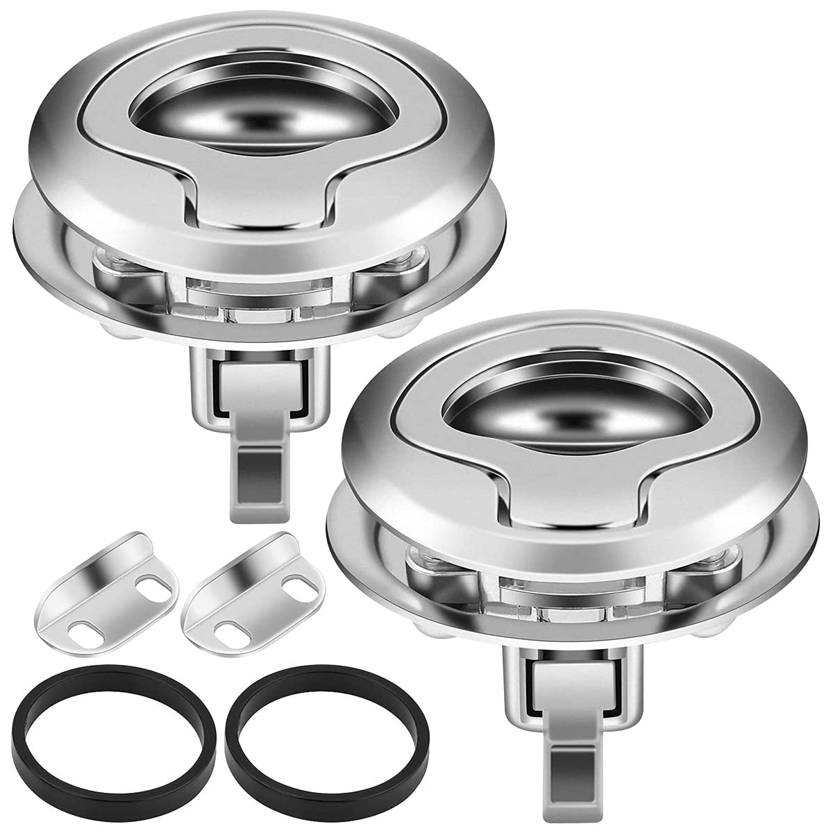 Boat Hatch Latch Pull,RoadLoo 2Pcs Slam Latch Stainless Steel Flush Pull Ring Handle Marine Cam Boat Hatch Lock Flush for Marine Yacht Deck Cabin Silver