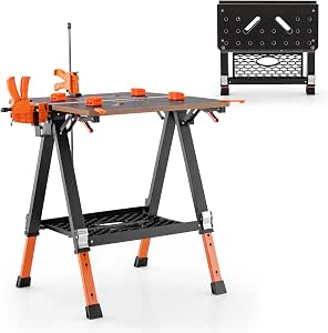 COSTWAY 85cm Folding Workbench - 450kg Capacity With Clamps, Tool Boxes, Measuring Guide