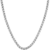 Savlano 925 Sterling Silver Italian Solid Round Box Rhodium Plated Chain Necklace Comes With Gift Box for Women & Men - Made in Italy