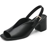 AIUZO Slingback Block Heels for Women, 2.5" Chunky Peep Toe Heeled Sandals | V-Cut square open peep toe, Adjustable gold buckle ankle strap, Cushioned insole, For work, wedding, party, daily wear