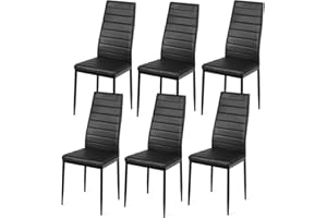 Giantex Black Polyvinyl Chloride Metal Dining Chair Set of 6 - Ergonomic High Back, Soft Padded Seat and Back