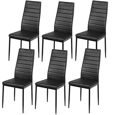 Giantex Set of 6 Dining Chairs with Steel Frame and PU Leather