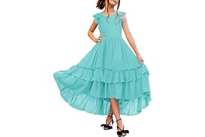 HOSIKA Girls Lace Boho Flower Girl Dress Ruffle Sleeve A-Line Formal Dresses for Wedding Party 6-12 Years
