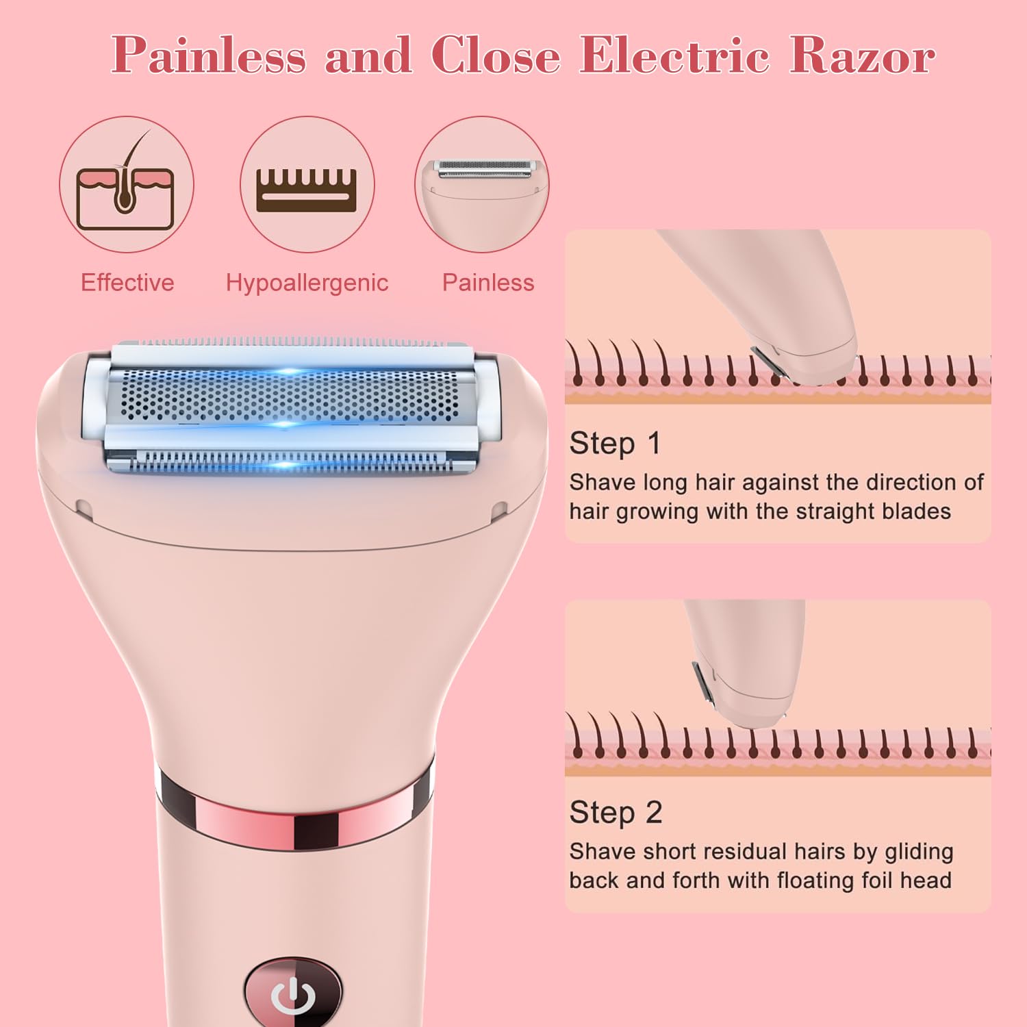 Scttomon Damenrasierer für Gesicht, Achseln, Beine, Arme & Bikinizone Rasierer Elektrorasierer Körpertrimmer Intimrasierer Bikini-Trimmer für Frauen Wasserdicht Nass/Trocken LCD-Display 3-in-1 Rosa 5