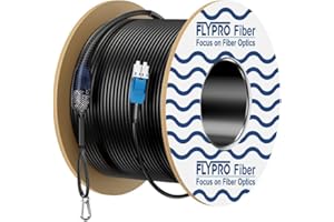 FLYPROFiber- OS2 LC to LC Outdoor Armored Fiber Optic Cable, Duplex Single Mode Fiber 1G/10G 9/125um Industrial TPU Uniboot LC with Pulling Eye Kit Installed on one end, OD-5mm, 50m/164ft