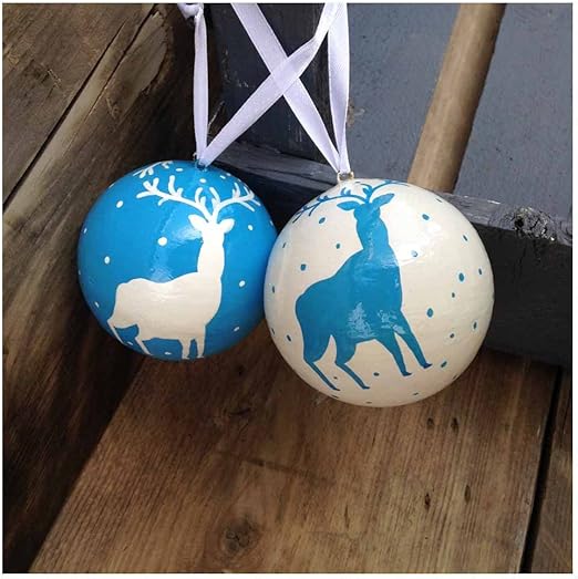 Boule De Noël Papier Mâché Renne Blancbleu Ciel Lot