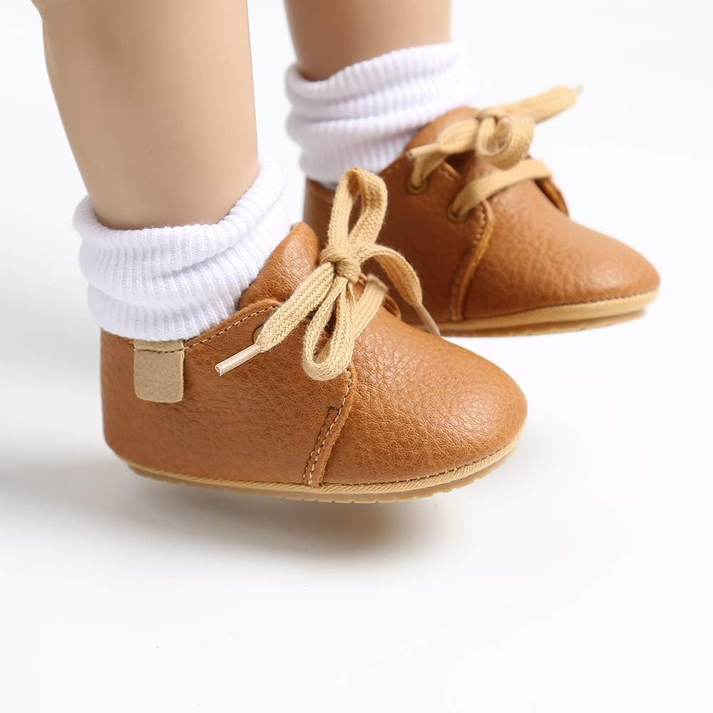  | SOFMUO Baby Boys Girls Lace Up Leather Sneakers Soft Rubber Sole Infant Moccasins Newborn Oxford Loafers Anti-Slip Toddler Wedding Uniform Dress Shoes | Sneakers