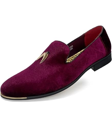 Amali Men\'s Burgundy Velvet Loafers With Jeweled Bit Slip On Tuxedo Formal Shoes Amali Velvet Tuxedo Mens Formal Slip On Loafers w/ Matching  main image 4