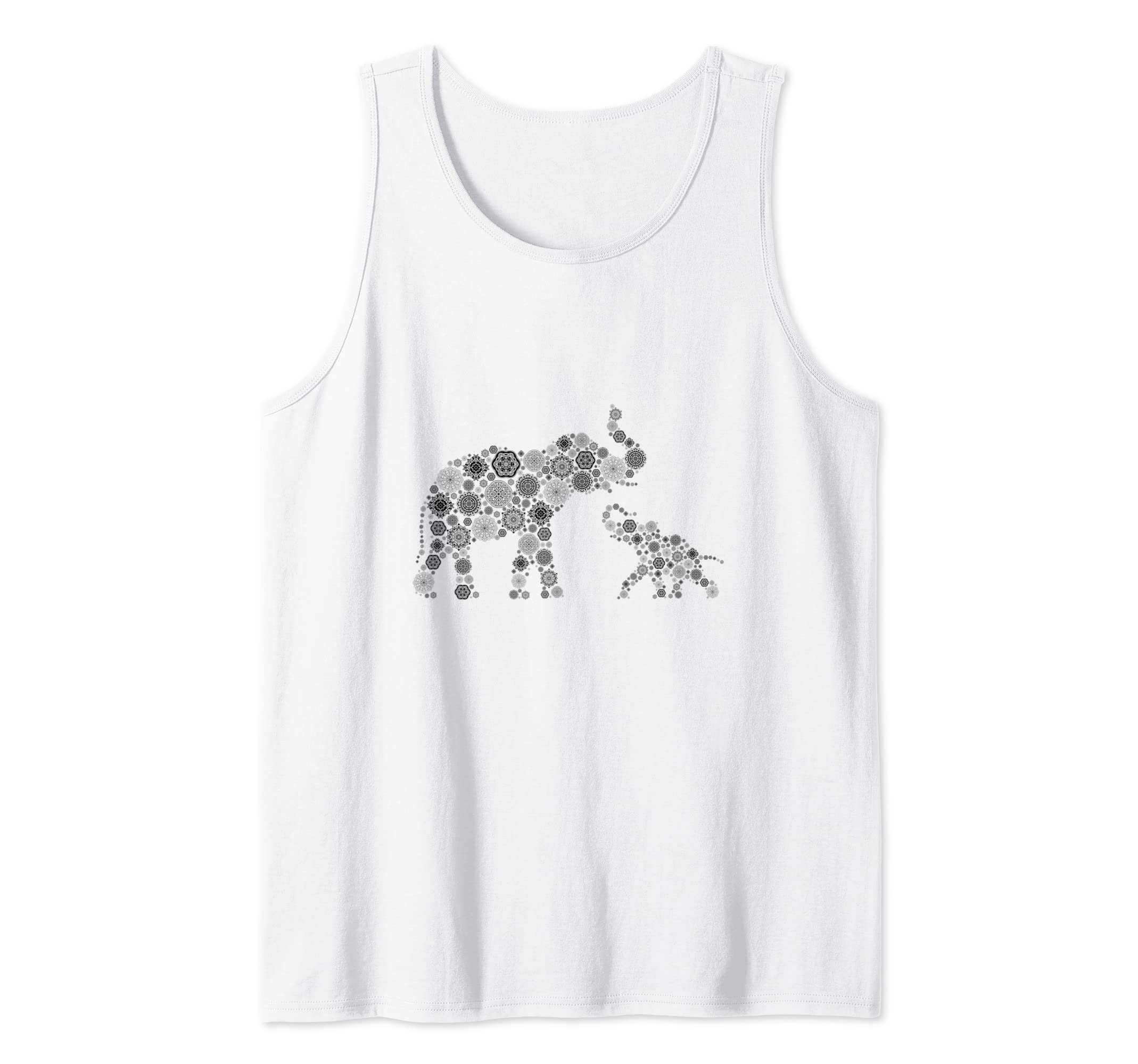 Mother and Baby Elephant Hand Drawn Mandala Concept Design Tank Top