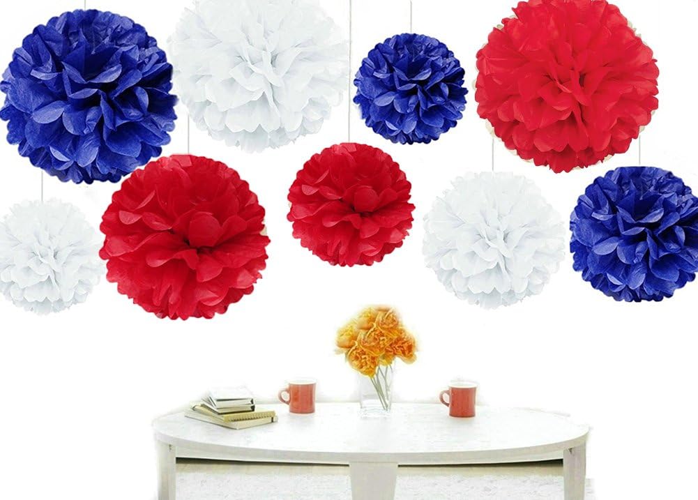 15 pcs Pom pom Decorations Tissue Pom Poms Paper Flower Ball for Wedding Festival Party for a Photo Wall Red Blue White (30.5 cm / 25 cm / 20 cm) - Image 5