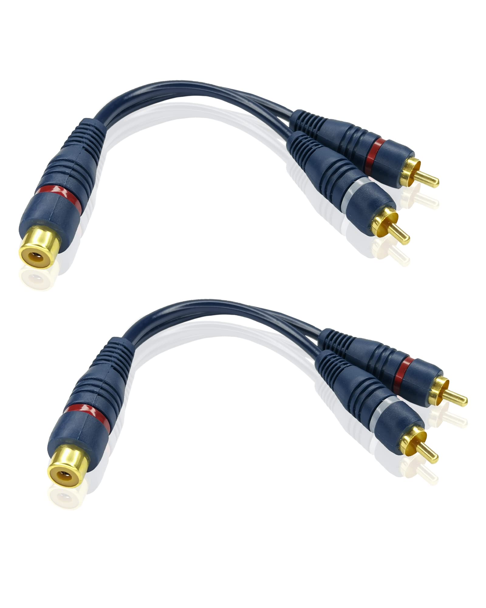 iYueMps RCA Splitter Cable 15cm RCA 1 Female to 2 Male Extension Audio Cable Gold Plated AV Audio Cord Y Adapter for Speaker Subwoofer AMP Home Theater(2pcs)