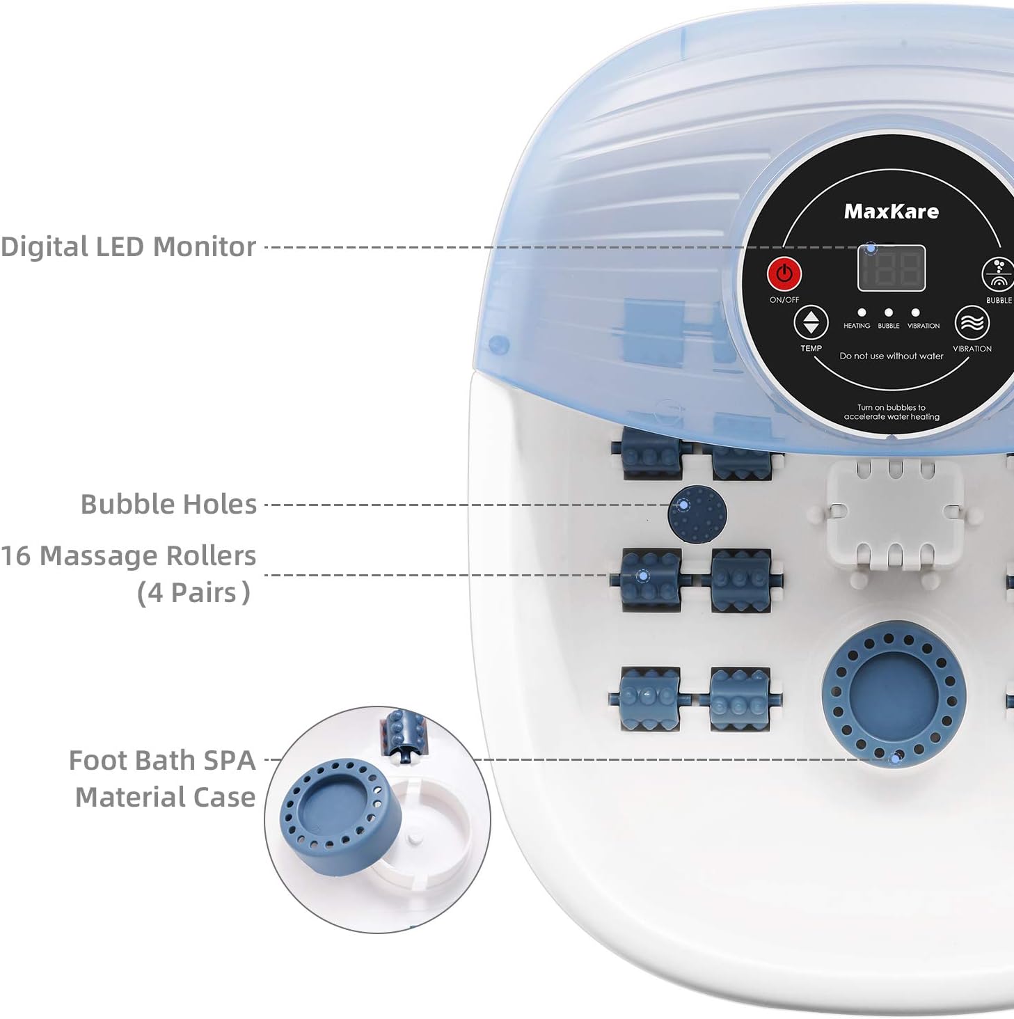 Foot Spa Bath Massager with Heat Bubbles Vibration 3 in 1 Function, 16 Masssage Rollers Soaker Digital Temperature Control Pedicure Tub for Tired Feet Stress Relief Home Use: Health & Personal Care