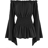 FEOYA Women’s Renaissance Off Shoulder Blouse Medieval Pirate Peasant Shirt for Cosplay Party Daily Wear