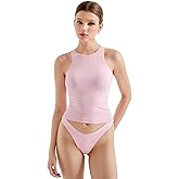 SUUKSESS Women High Neck Sleeveless Double Lined Summer Basic Crop Tank Tops