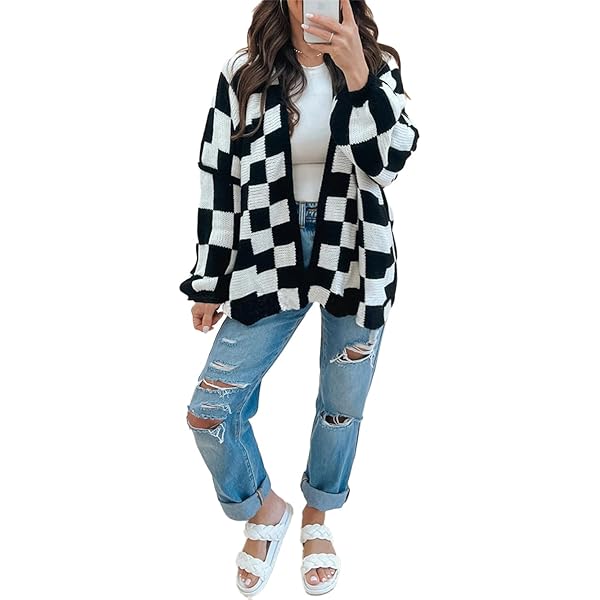 トップス mideal plaid pattern cardigan Long Plaid Open Front Cardigan - Assorted Colours