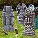 17” Halloween Foam RIP Graveyard Tombstones (Pack of 5)-Lightweight RIP Tombstone with 8 Metal Stakes for Halloween Decorations