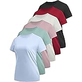 6 Pack Workout Tops for Women Short Sleeve UPF Sun Protection Athletic T Shirts Quick Dry Tennis Yoga Running Crew Neck Tee