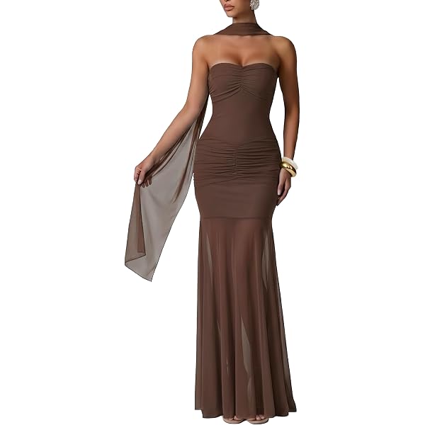brown wedding guest dress with neck scarf Soleil