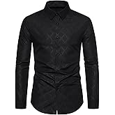 OYOANGLE Men's Long Sleeve Button Down Shirts Geo Print Business Casual Formal Dress Shirts
