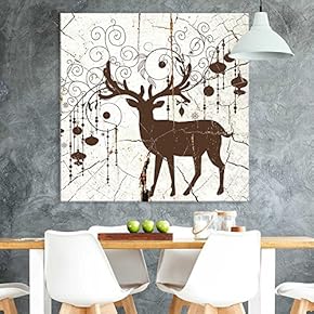 Square Canvas Wall Art - Decorative Deer Wood Effect Canvas - Giclee Print Gallery Wrap Modern Home Art Ready to Hang - 12x12 inches