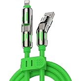 MFish 4-in-1 USB Charging Cable with Carrying Case, 240W Fast Charger Cord, USB-A & Dual USB-C to USB-C/Lightning, for iPhone 17/16/15/14, iPad, MacBook & More (Green, 6.6Ft)