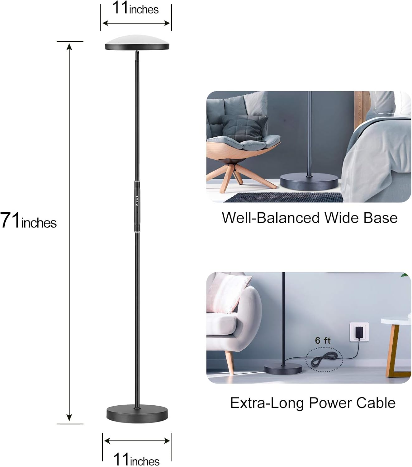 Floor Lamp, Colorsmoon 2200LM Super Bright Sky LED Torchiere, 5 Color Temperature Dimmable Tall Standing Light with Remote Control for Living Room, Bedroom, Office (Black) - - 