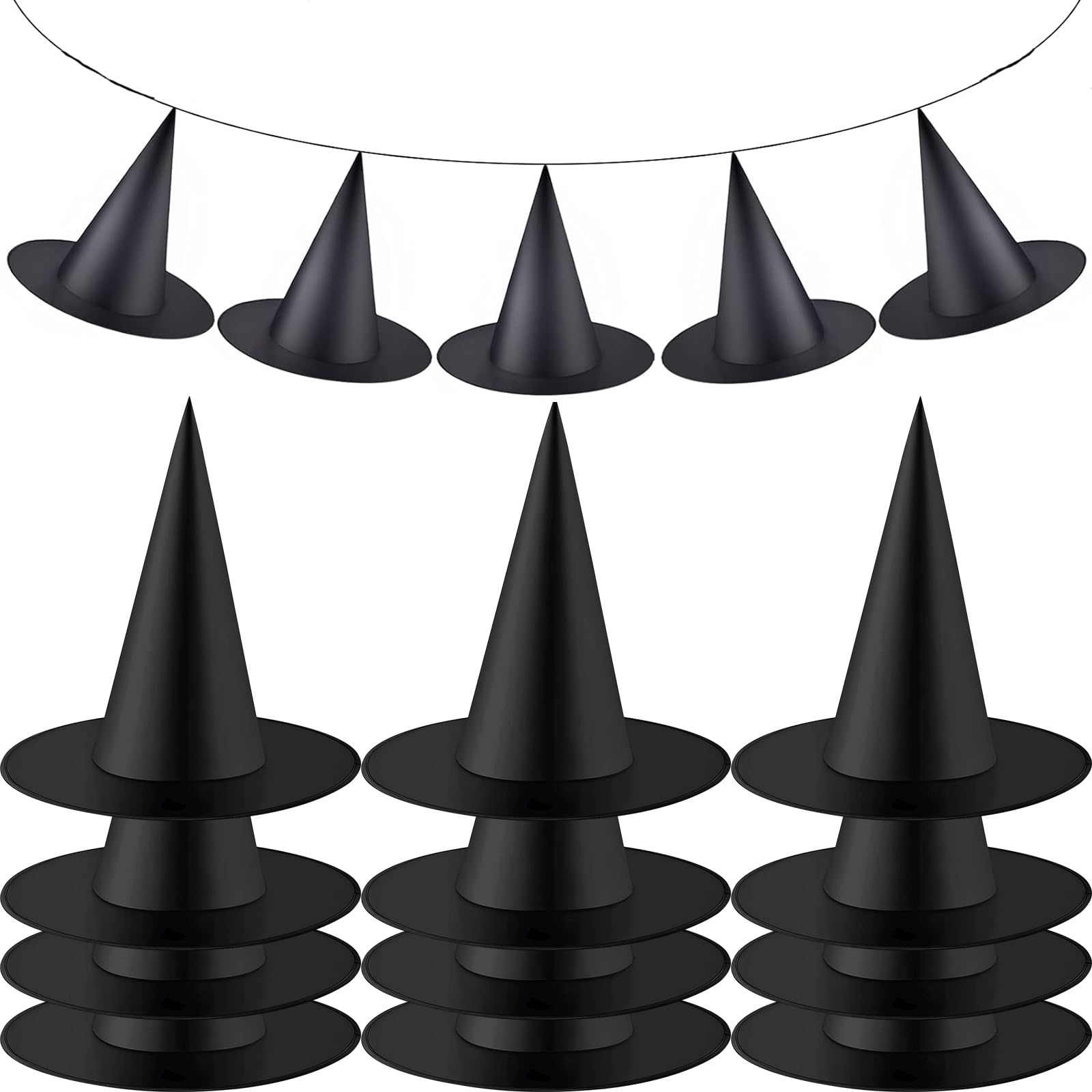 SUNDEER Halloween Witch Hats, 12 PC Black Witch Hats, Halloween Black Witch Hat for Halloween Party, Halloween Costume Accessory, Halloween Decoration, Cosplay Costume Accessory