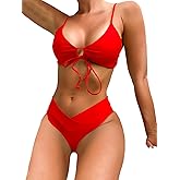 Meetall Women's High Cut String Triangle Bikini Set Swimsuits Sexy Bathing Suits 2 Piece