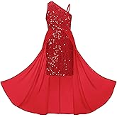 GRACE KARIN Girls Sequin Dress One Sleeve Formal Pageant Prom Party Special Occasion Dresses Size 5-14