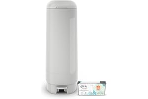 Diaper Genie Signature Pail (Grey) Includes 1 Easy Roll Refill with 18 Bags | Holds Up to 846 Newborn-Sized Diapers Per Refill