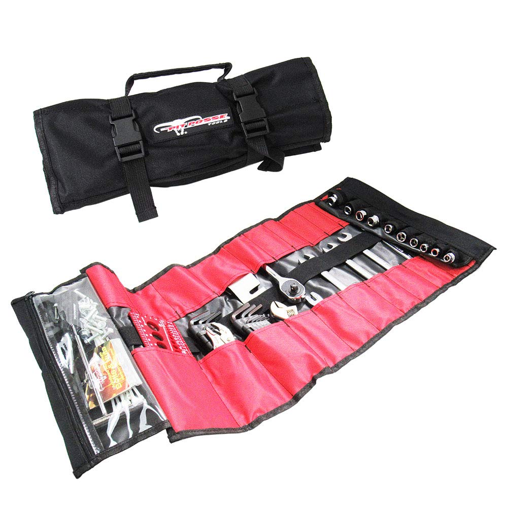 Pit Posse PP2740L 33 Pocket Tool Roll Organizer - Wrench Organizer & Tool Pouch - Wrench Roll Includes Pouches for 10 Sockets - Roll Up Tool Bag for Electrician, HVAC, Plumber, Carpenter or Mecha