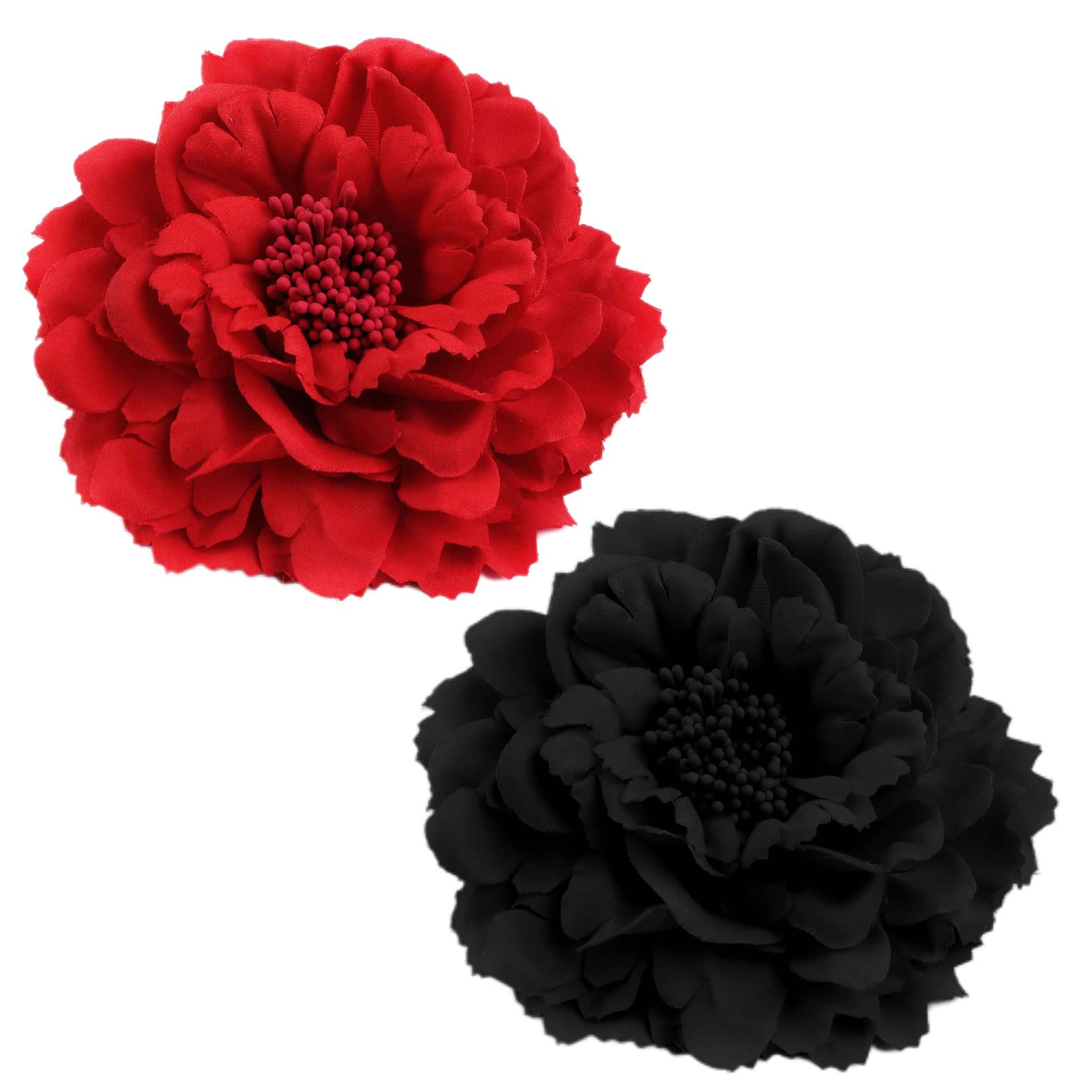2 Pcs Peony Hairpin, Red and Black Flower Hair Clip Peony Hair Clip Flower Hair Barrette Artificial Flower Hair Pins Red Flower Hair Accessories Vintage Rose Fascinator for Women Girls Party Beach