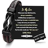 Hoyazvet Gift for Men Infinity Knot Cuff Bracelet for Men Dad Husband Boyfriend Son Black Braided Leather Forever Linked Together Stainless Steel Engraved with Love You Forever Gifts Jewelry 7.5-9inch