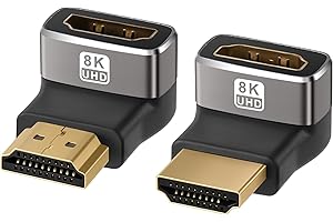 HDMI Adapter 2-Pack — 8K Ultra HD Bidirectional 90° & 270° Angled Plug to Socket — HDMI Coupling Connector 8K@60Hz / 4K@120Hz