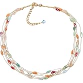 Florate Multi Layers Strands Bib Crystal Stone Choker Necklace for Women Colorful Bead Collar Gold Color Chain Pendant Necklace Jewelry