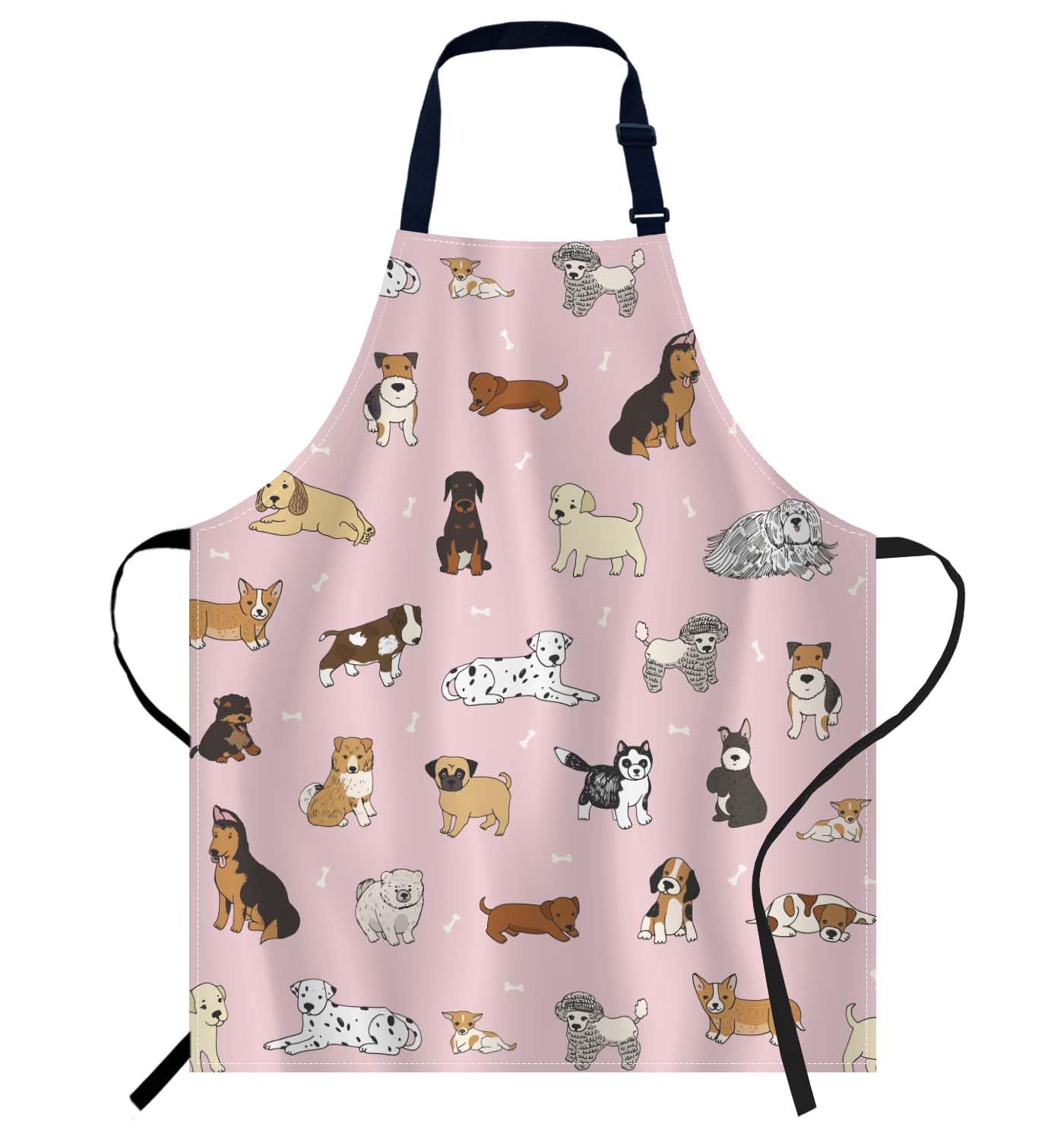 Smooffly Cartoon Doodle Puppy Dog Pink Apron Unisex Adjustable Bib Apron Cooking Kitchen Chef Women Men Aprons for Home Kitchen, Restaurant,Coffee House,Shop,Garden — image 1