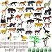 Kimicare Jungle Animals Figures, 52 Pcs Mini Realistic Safari Wild Zoo Plastic Animals Learning Educational Toy Set for Kids Toddlers Forest Farm Animals Playset Cupcake Topper Party Favors Toys
