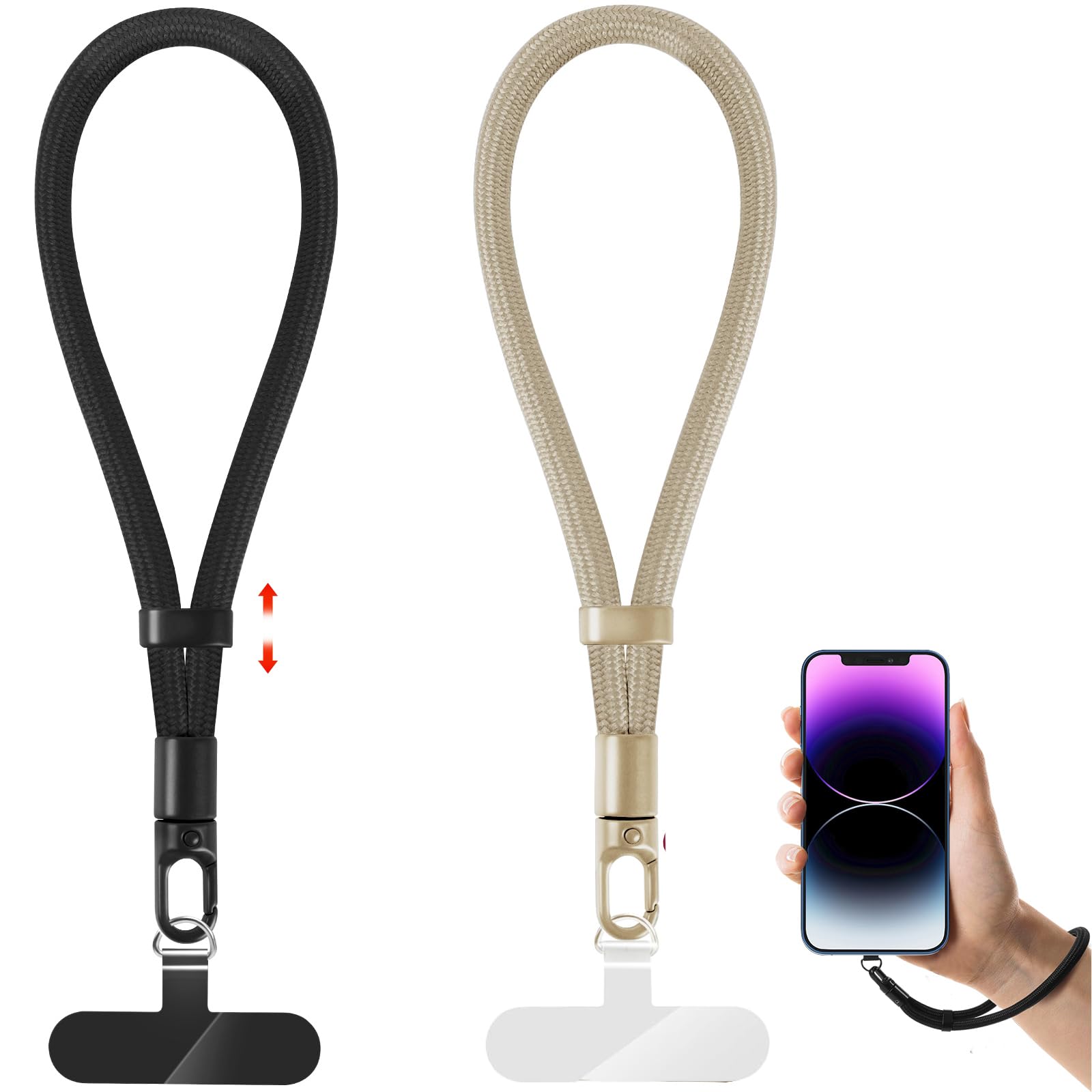 Photo 1 of **ONLY ONE**knIykmr Phone Lanyard, 2 Pack Adjustable Cell Phone Lanyard Strap, Hand Wrist Strap Lanyard with Tether Tabs for Smartphones (Black+Camel)