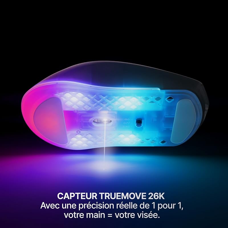 Aerox 3 Wireless Gen 2 - Souris 68 g, Polling Rate 4K (4000 Hz), Capteur Optique 26K DPI, Batterie 200h, Étanchéité IP54, Switchs 80 Millions de Clics, RGB, Patins 100% PTFE, Shadow