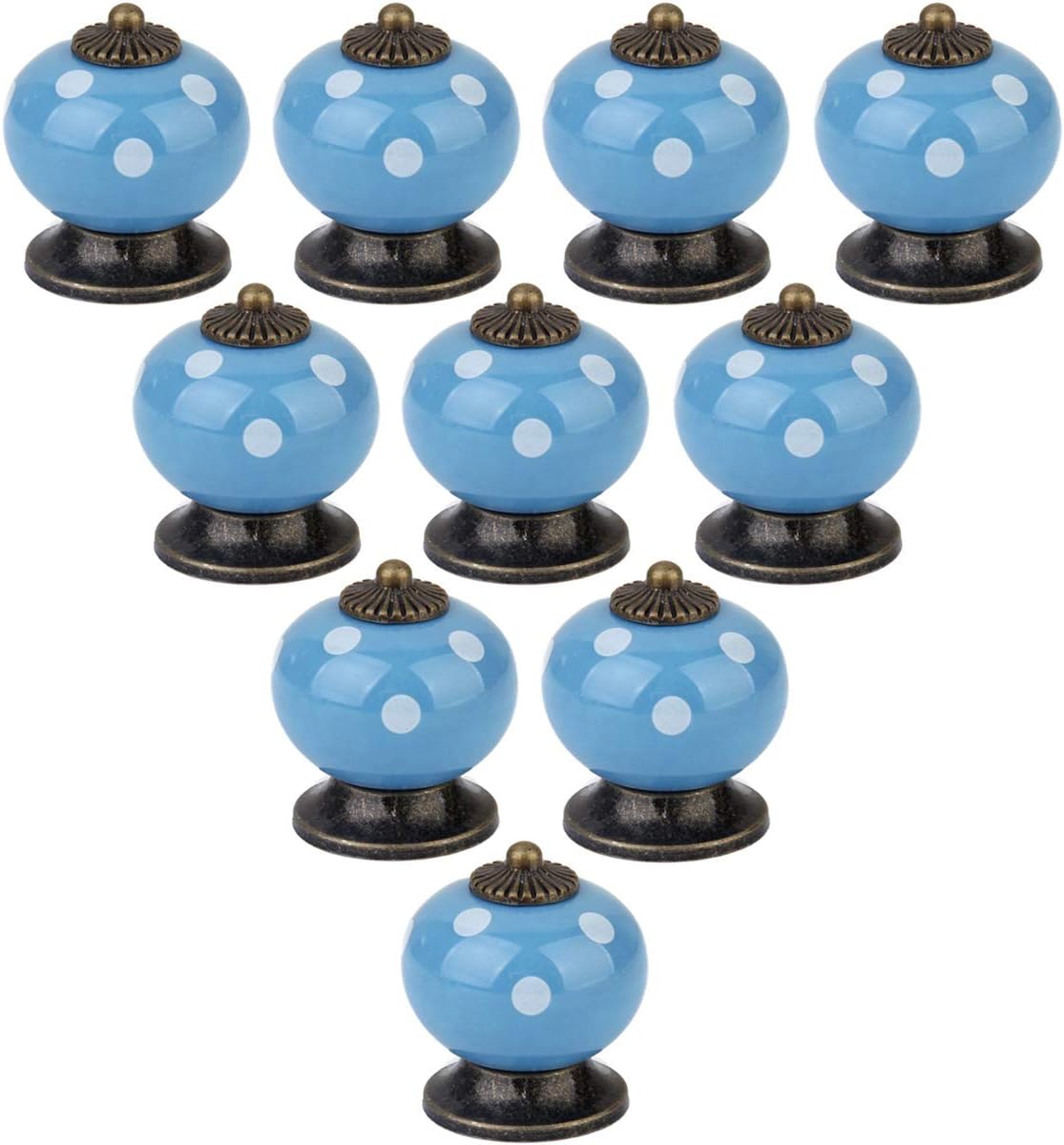 Choubao 10pcs Ceramic Door Knobs Cute Dragon Ball Pulls Handle For Cabinet Closet Drawer Cupboard Dresser Wardrobe Kitchen Furniture Hardware Handles (Blue)