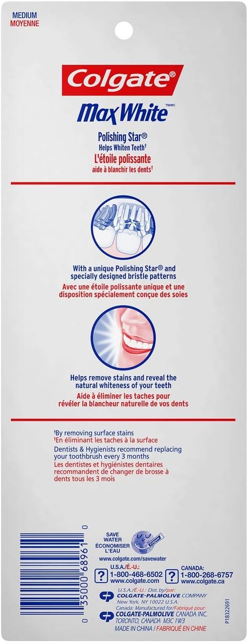 Colgate Max White Full Head Toothbrush Medium 4 Count Pack Of 2 Total 8 Toothbrushes Amazon Ca Health Personal Care