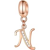 EMOSTAR Letter Charms Initial A-Z Alphabet Beads, Rose Gold 925 Sterling Silver Dangle CZ Birthstone Pendant, Gifts for European Charm Bracelet/Mothers Day/Birthday