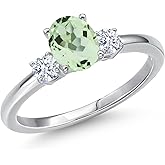 Gem Stone King 14K White Gold Green Prasiolite and White Zirconia Engagement Ring For Women | 0.97 Cttw | Oval 7X5MM | Gemstone Birthstone