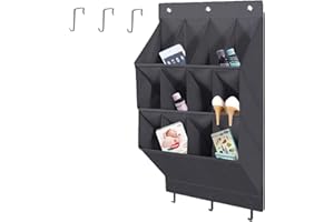 NELLHOMY Over the Door Shoe Organizer, 12 Pockets Hanging Shoe Storage Rack with Large Deep Pockets, Oxford 600D Fabric Grey Shoe Storage Rack with 6 hook for Shoes, Slipper,Home Accessories etc-Black