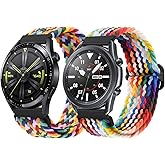 Qimela 2 Pack Sport Loop Nylon Braided Bands Compatible with Samsung Galaxy Watch 3 45mm/Galaxy Watch 46mm/Gear S3 Classic/Frontier, with Adjustable Buckle,22mm Quick Release Watch Band for Women Men