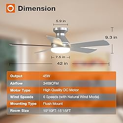 addlon Ceiling Fans with Lights, 42 Inch Low
